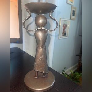 primitive‎ metal sculpture Candleholder 9.5"H X A.5" W